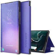 Apple iPhone 13 Pro Max, Oldalra nyíló tok, stand, hívás mutatóval, kevlár minta, Wooze Smart View Cover Carbon, kék akciós termékkép 1