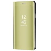 Samsung Galaxy S22 Plus 5G SM-S906, Oldalra nyíló tok, hívás mutatóval, Smart View Cover, arany (utángyártott) akciós termékkép 1