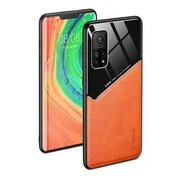 Xiaomi Poco X4 Pro 5G, Szilikon tok, bőr és plexi hátlap, közepesen ütésálló, mágneses tartóval kompatibilis, Wooze Texture, narancssárga akciós termékkép 1