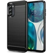 Motorola Moto G52 / G82, Szilikon tok, közepesen ütésálló, szálcsiszolt, karbon minta, fekete akciós termékkép 1