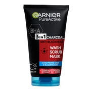 Garnier Skin Naturals Pure Active 3in1 Gel + Scrub + Anti-Blackhead Mask 3 az 1-ben tisztító fekete maszk, bőrradír és gél aktív szénnel a mitesszerek akciós termékkép 1