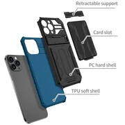 Samsung Galaxy S23 Plus SM-S916, Műanyag hátlap védőtok szilikon belső, közepesen ütésálló, kitámasztóval, kártyatartóval, Wooze Transformer, fekete/lila termék 2. képe