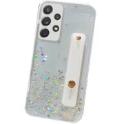 Apple iPhone 12, Szilikon tok, közepesen ütésálló, kézpánttal, színátmenetes, csillogó minta, Wooze Strap Star, mintás/fehér termék 2. képe