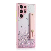 Apple iPhone 14 Pro Max, Szilikon tok, közepesen ütésálló, kézpánttal, színátmenetes, csillogó minta, Wooze Strap Star, mintás/rózsaszín akciós termékkép 1