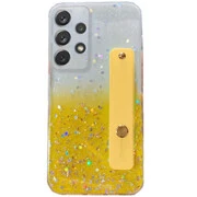 Apple iPhone 14, Szilikon tok, közepesen ütésálló, kézpánttal, színátmenetes, csillogó minta, Wooze Strap Star, mintás/sárga akciós termékkép 1