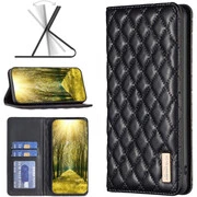Apple iPhone 14 Pro, Oldalra nyíló tok, stand, kártyatartóval, 3D rombusz minta, Wooze Pillow, fekete akciós termékkép 1