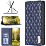 Samsung Galaxy S20 Ultra 5G SM-G988, Oldalra nyíló tok, stand, kártyatartóval, 3D rombusz minta, Wooze Pillow, kék akciós termékkép 1
