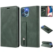 Oppo A57 5G / A77 5G, Oldalra nyíló tok, stand, kártyatartóval, kézpánttal, Wooze Business Plus, sötétzöld akciós termékkép 1