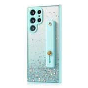 Apple iPhone 15, Szilikon tok, közepesen ütésálló, kézpánttal, színátmenetes, csillogó minta, Wooze Strap Star, mintás/menta akciós termékkép 1