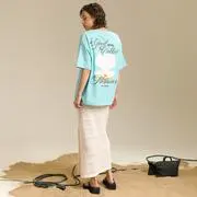 Cropp - Nyomott mintás oversize póló - világostürkiz akciós termékkép 1