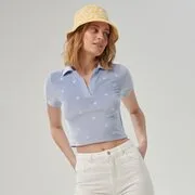 Sinsay - Crop top hímzéssel - Kék akciós termékkép 1