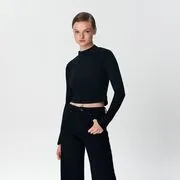 Sinsay - Bordázott kötésű crop top - Fekete akciós termékkép 1