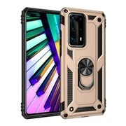 OnePlus 7 Pro, Műanyag hátlap védőtok, közepesen ütésálló, szilikon belső, telefontartó gyűrű, Defender, arany akciós termékkép 1