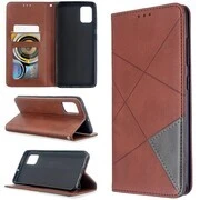 Samsung Galaxy A11 / M11 SM-A115F / M115F, Oldalra nyíló tok, stand, geometria minta, Wooze DesignBook, barna akciós termékkép 1