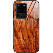 Xiaomi Redmi 7A, Szilikon védőkeret, edzett üveg hátlap, fa minta, Wooze Wood, rozsdabarna akciós termékkép 1