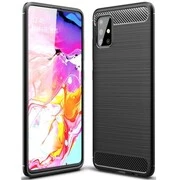 Samsung Galaxy M31s SM-M317F, Szilikon tok, közepesen ütésálló, szálcsiszolt, karbon minta, fekete akciós termékkép 1