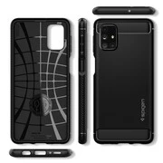 Samsung Galaxy M31s SM-M317F, Szilikon tok, Spigen Rugged Armor, karbon minta, fekete termék 2. képe