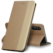 Huawei P40, Oldalra nyíló tok, stand, textil minta, BookCover, arany akciós termékkép 1