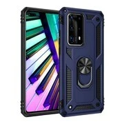 Huawei P Smart (2021), Műanyag hátlap védőtok, közepesen ütésálló, szilikon belső, telefontartó gyűrű, Defender, sötétkék akciós termékkép 1