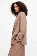 AllSaints blézer vászonkeverékből DERI LYN barna, sima, oversize, WT521Z termék 2. képe