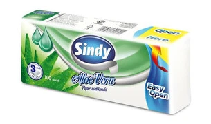 Papír zsebkendő, 3 rétegű, 100 db, "Sindy", aloe vera akciós termékkép 1