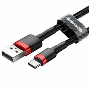 USB töltő- és adatkábel, USB Type-C, 50 cm, 3000 mA, törésgátlóval, gyorstöltés, cipőfűző minta, Baseus Cafule CATKLF-A91, fekete/piros termék 2. képe