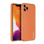 Apple iPhone 11 Pro Max, Műanyag hátlap védőtok + szilikon fémhatású keret, közepesen ütésálló, bőrhatású hátlap, Dux Ducis Yolo, narancssárga akciós termékkép 1