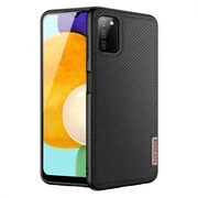 Samsung Galaxy A03s SM-A037F, Műanyag hátlap védőtok + szilikon keret, fényvisszaverő szövet hátlap, rács minta, Dux Ducis Fino, fekete akciós termékkép 1
