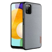 Samsung Galaxy A03s SM-A037F, Műanyag hátlap védőtok + szilikon keret, fényvisszaverő szövet hátlap, rács minta, Dux Ducis Fino, kék akciós termékkép 1