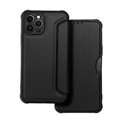 Apple iPhone 14 Pro, Oldalra nyíló tok, légpárnás sarok, bőrhatású, karbon minta, Razor Book, fekete akciós termékkép 1
