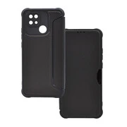 Xiaomi Redmi 10C, Oldalra nyíló tok, légpárnás sarok, bőrhatású, karbon minta, Razor Book, fekete akciós termékkép 1
