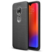 Motorola Moto G7, TPU szilikon tok, bőrhatású, varrásminta, fekete akciós termékkép 1