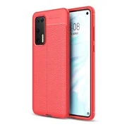Huawei P40, Szilikon tok, bőrhatású, varrásminta, piros akciós termékkép 1