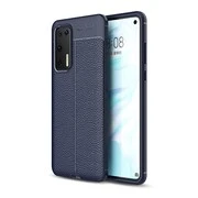 Huawei P40, Szilikon tok, bőrhatású, varrásminta, sötétkék akciós termékkép 1