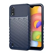 Samsung Galaxy A01 SM-A015F, Szilikon tok, közepesen ütésálló, domború csíkos minta, sötétkék akciós termékkép 1