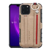 Apple iPhone 11 Pro Max, Szilikon tok, közepesen ütésálló, stand, textil hátlap, felakasztható, kézpánttal, világosbarna akciós termékkép 1