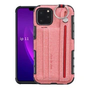 Apple iPhone 11 Pro, Szilikon tok, közepesen ütésálló, stand, textil hátlap, felakasztható, kézpánttal, rózsaszín akciós termékkép 1
