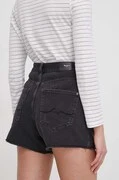 Pepe Jeans farmer rövidnadrág női, fekete, sima, magas derekú termék 2. képe