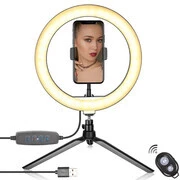 Prémium LED-es gyűrű alakú selfi lámpa, 26 cm átmérő, 90 - 160 cm, 360°-ban forgatható, dönthető, exponáló gombbal, bluetooth-os, tripod állvány funkció, fekete termék 2. képe